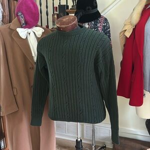 Nautica Sz M Cotton Cable Knit Sweater Green